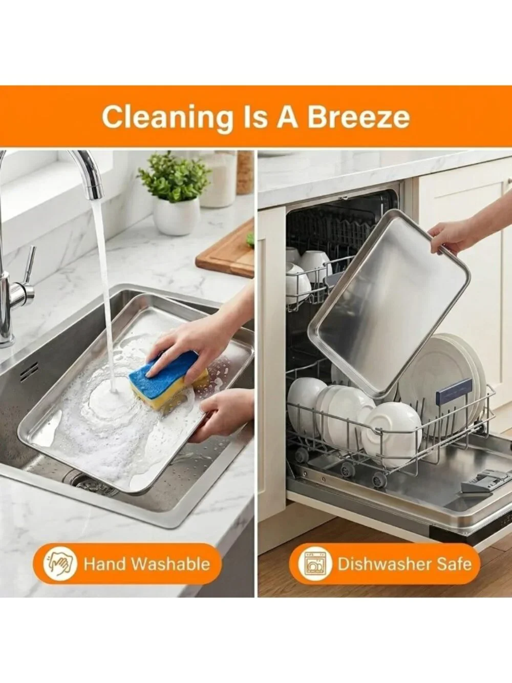 Large Stainless Steel Baking Sheets Set of 2 | Non-Toxic, Easy Clean, Heavy Duty